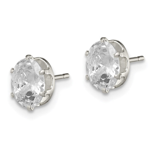 QE7544 Sterling Silver Polished 7x5mm Oval Snap Set CZ Stud Earrings