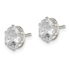 QE7544 Sterling Silver Polished 7x5mm Oval Snap Set CZ Stud Earrings