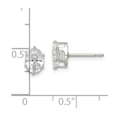 QE7544 Sterling Silver Polished 7x5mm Oval Snap Set CZ Stud Earrings