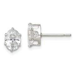 QE7544 Sterling Silver Polished 7x5mm Oval Snap Set CZ Stud Earrings