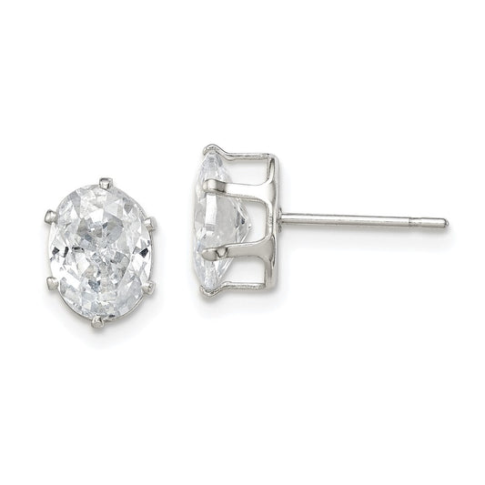 QE7545 Sterling Silver Polished 8x6mm Oval Snap Set CZ Stud Earrings