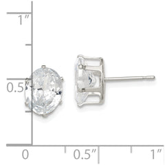 QE7546 Sterling Silver Polished 9x7mm Oval Snap Set CZ Stud Earrings