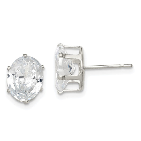 QE7546 Sterling Silver Polished 9x7mm Oval Snap Set CZ Stud Earrings
