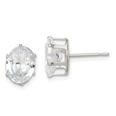 QE7546 Sterling Silver Polished 9x7mm Oval Snap Set CZ Stud Earrings