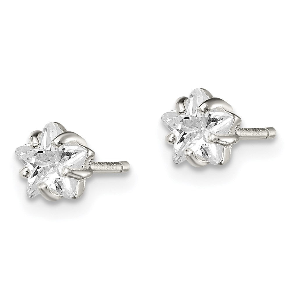 QE7548 Sterling Silver Polished 5mm Star Basket Set CZ Stud Earrings