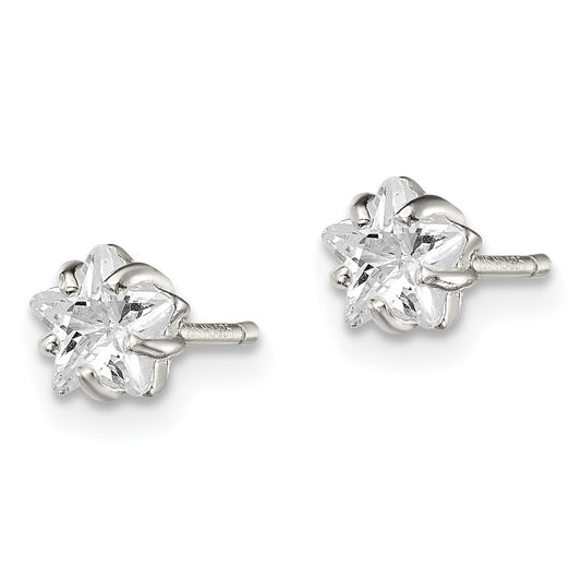 QE7548 Sterling Silver Polished 5mm Star Basket Set CZ Stud Earrings