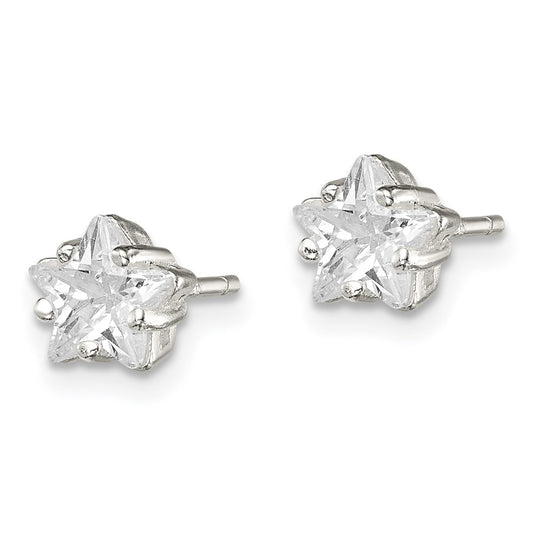 QE7549 Sterling Silver Polished 6mm Star Basket Set CZ Stud Earrings