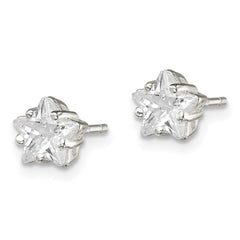 QE7549 Sterling Silver Polished 6mm Star Basket Set CZ Stud Earrings