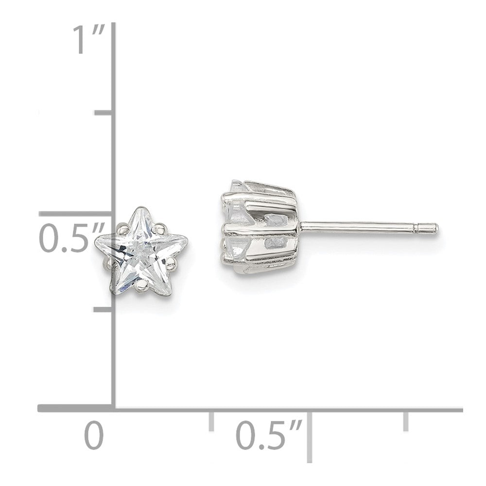 QE7549 Sterling Silver Polished 6mm Star Basket Set CZ Stud Earrings