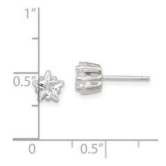 QE7549 Sterling Silver Polished 6mm Star Basket Set CZ Stud Earrings