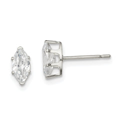 QE7553 Sterling Silver Polished 7x3.5mm Marquise Snap Set CZ Stud Earrings