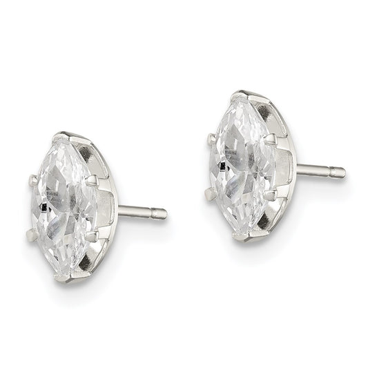 QE7554 Sterling Silver Polished 8x4mm Marquise Snap Set CZ Stud Earrings