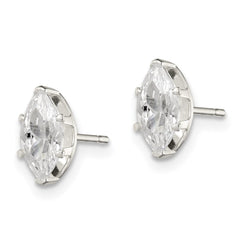 QE7554 Sterling Silver Polished 8x4mm Marquise Snap Set CZ Stud Earrings