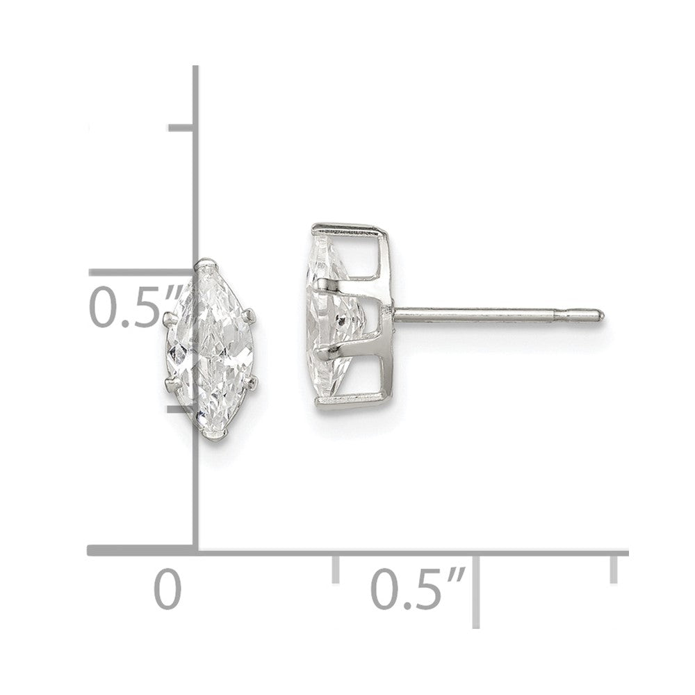 QE7554 Sterling Silver Polished 8x4mm Marquise Snap Set CZ Stud Earrings