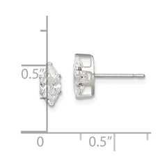 QE7554 Sterling Silver Polished 8x4mm Marquise Snap Set CZ Stud Earrings