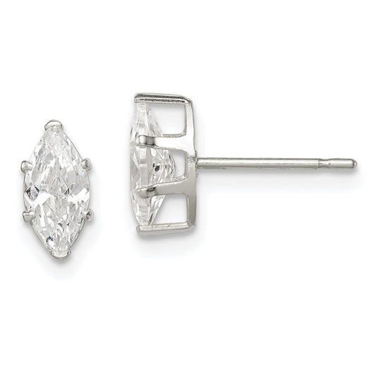 QE7554 Sterling Silver Polished 8x4mm Marquise Snap Set CZ Stud Earrings