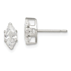 QE7554 Sterling Silver Polished 8x4mm Marquise Snap Set CZ Stud Earrings