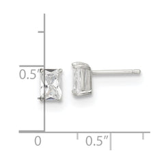 QE7556 Sterling Silver Polished Emerald-cut 6x4mm Basket Set CZ Stud Earrings