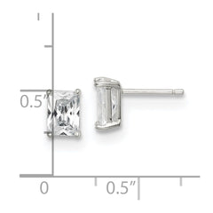 QE7557 Sterling Silver Polished Emerald-cut 7x5mm Basket Set CZ Stud Earrings