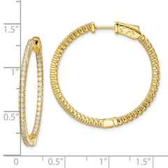 QE7562Y Sterling Shimmer Sterling Silver Gold-tone Flash Gold-plated 100 Stone 1.3mm CZ In and Out Round Hinged Hoop Earrings