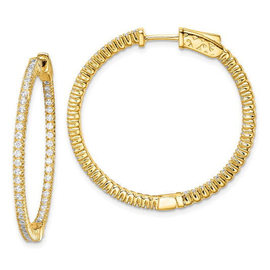 QE7562Y Sterling Shimmer Sterling Silver Gold-tone Flash Gold-plated 100 Stone 1.3mm CZ In and Out Round Hinged Hoop Earrings