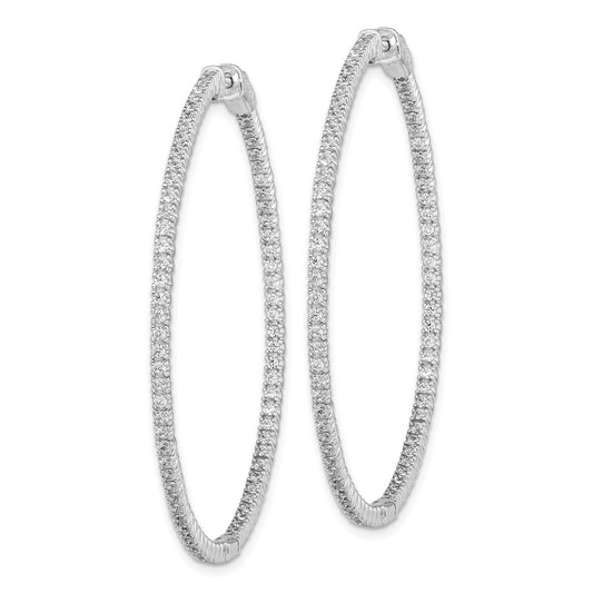 QE7563 Sterling Shimmer Sterling Silver Rhodium-plated 154 Stone 1.3mm CZ In and Out Round Hinged Hoop Earrings