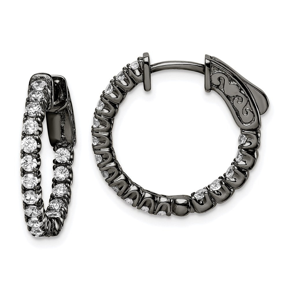 QE7567B Sterling Shimmer Black Rhodium-plated 34 Stone 2.0mm CZ In and Out Round Hinged Hoop Earrings
