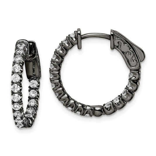 QE7567B Sterling Shimmer Black Rhodium-plated 34 Stone 2.0mm CZ In and Out Round Hinged Hoop Earrings