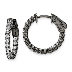 QE7567B Sterling Shimmer Black Rhodium-plated 34 Stone 2.0mm CZ In and Out Round Hinged Hoop Earrings