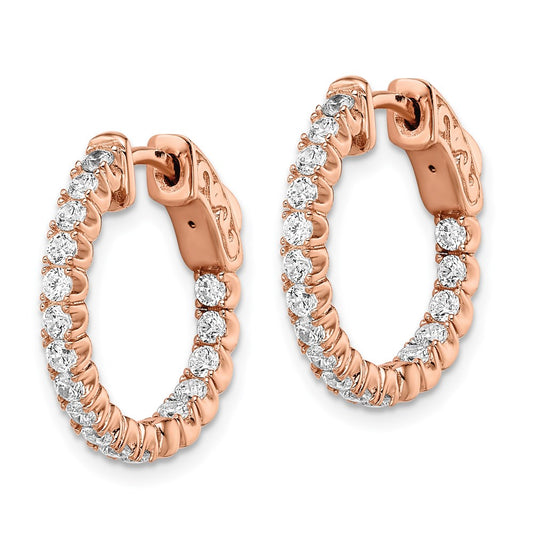 QE7567P Sterling Shimmer Sterling Silver Rose-tone Rose Gold-plated 34 Stone 2.0mm CZ In and Out Round Hinged Hoop Earrings