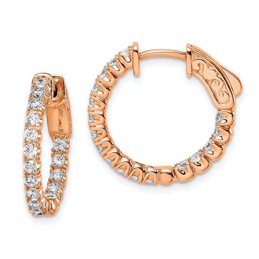QE7567P Sterling Shimmer Sterling Silver Rose-tone Rose Gold-plated 34 Stone 2.0mm CZ In and Out Round Hinged Hoop Earrings