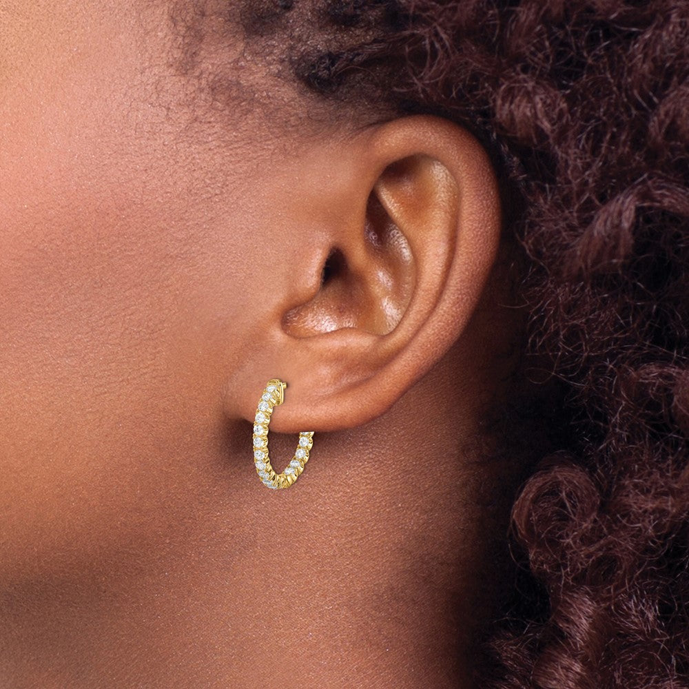 QE7567Y Sterling Shimmer Sterling Silver Gold-tone Flash Gold-plated 34 Stone 2.0mm CZ In and Out Round Hinged Hoop Earrings