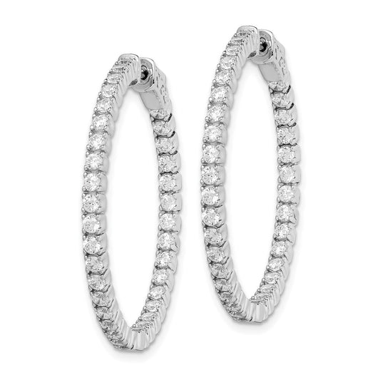 QE7569 Sterling Shimmer Sterling Silver Rhodium-plated 70 Stone 2mm CZ In and Out Round Hinged Hoop Earrings
