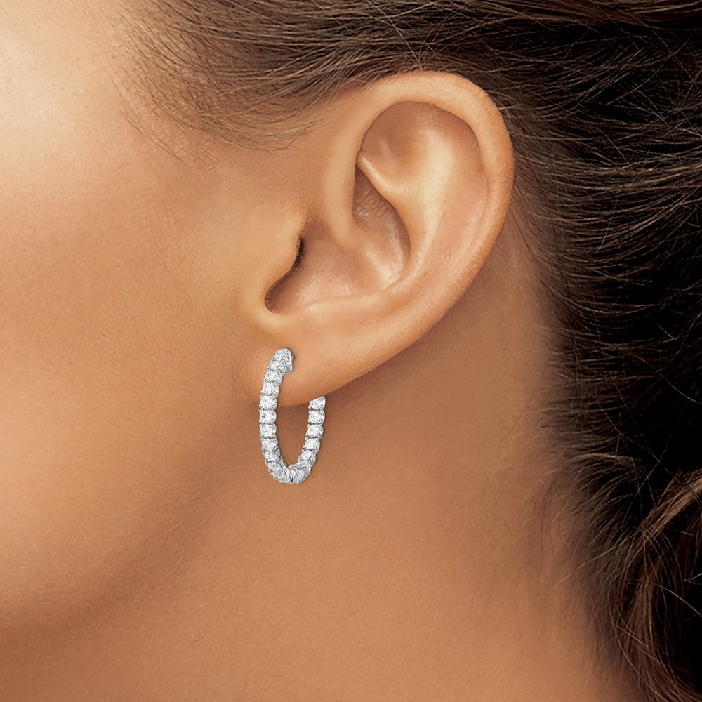 QE7570 Sterling Shimmer Sterling Silver Rhodium-plated 40 Stone 2.25mm CZ In and Out Round Hinged Hoop Earrings