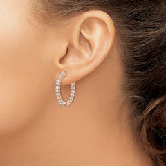 QE7570P Sterling Shimmer Sterling Silver Rose-tone Rose Gold-plated 40 Stone 2.25mm CZ In and Out Round Hinged Hoop Earrings
