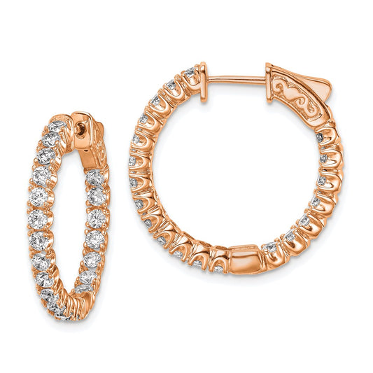 QE7570P Sterling Shimmer Sterling Silver Rose-tone Rose Gold-plated 40 Stone 2.25mm CZ In and Out Round Hinged Hoop Earrings