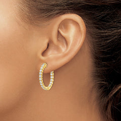 QE7570Y Sterling Shimmer Sterling Silver Gold-tone Flash Gold-plated 40 Stone 2.25mm CZ In and Out Round Hinged Hoop Earrings