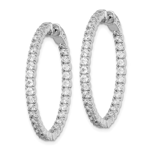 QE7571 Sterling Shimmer Sterling Silver Rhodium-plated 68 Stone 2.25mm CZ In and Out Round Hinged Hoop Earrings
