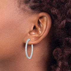 QE7571 Sterling Shimmer Sterling Silver Rhodium-plated 68 Stone 2.25mm CZ In and Out Round Hinged Hoop Earrings