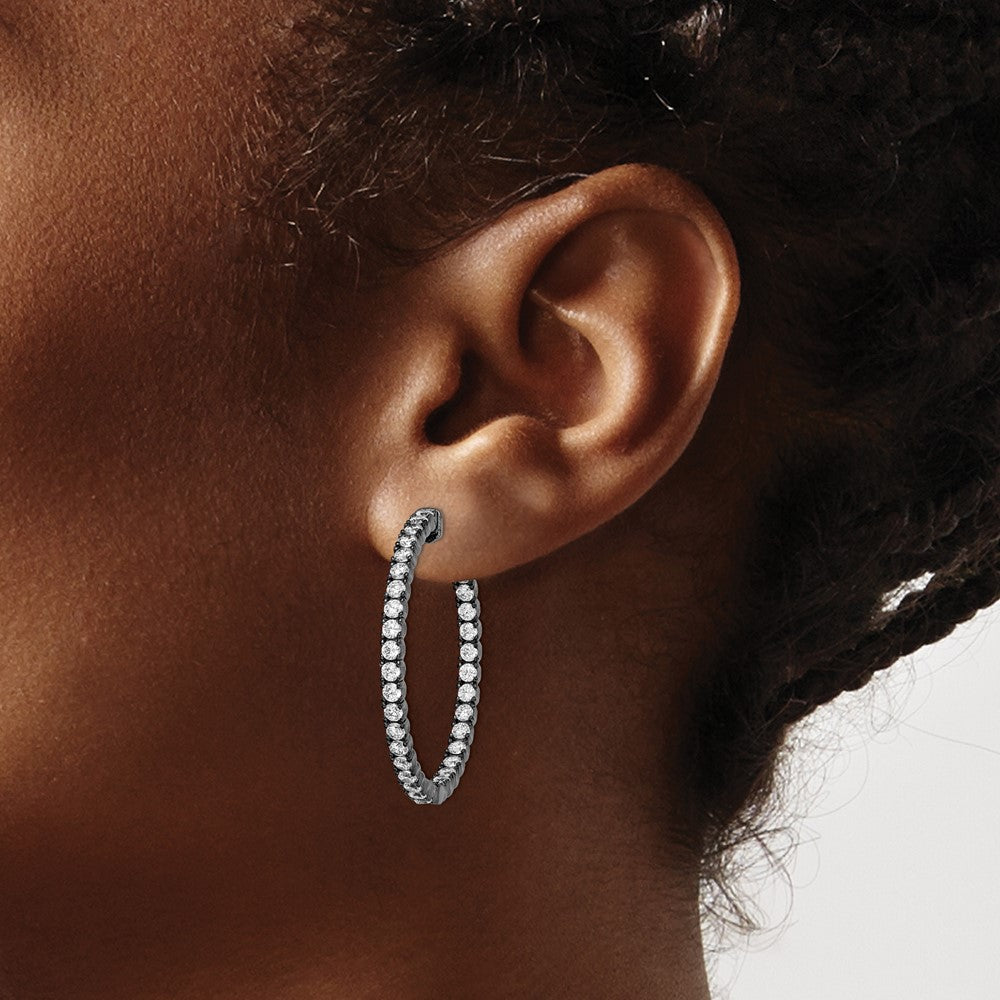 QE7571B Sterling Shimmer Black Rhodium-plated 68 Stone 2.25mm CZ In and Out Round Hinged Hoop Earrings