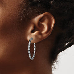 QE7571B Sterling Shimmer Black Rhodium-plated 68 Stone 2.25mm CZ In and Out Round Hinged Hoop Earrings