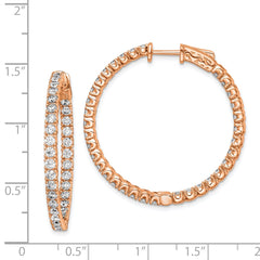 QE7571P Sterling Shimmer Sterling Silver Rose-tone Flash Rose Gold-plated 68 Stone 2.25mm CZ In and Out Round Hinged Hoop Earrings
