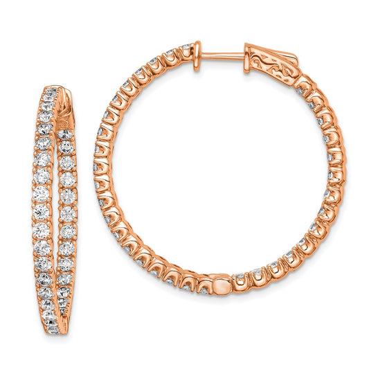QE7571P Sterling Shimmer Sterling Silver Rose-tone Flash Rose Gold-plated 68 Stone 2.25mm CZ In and Out Round Hinged Hoop Earrings