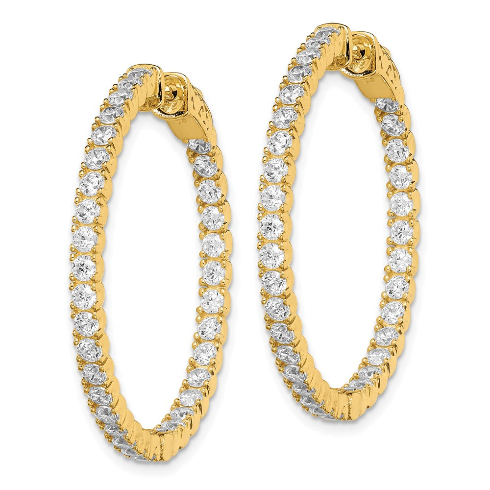 QE7571Y Sterling Shimmer Sterling Silver Gold-tone Flash Gold-plated 68 Stone 2.25mm CZ In and Out Round Hinged Hoop Earrings