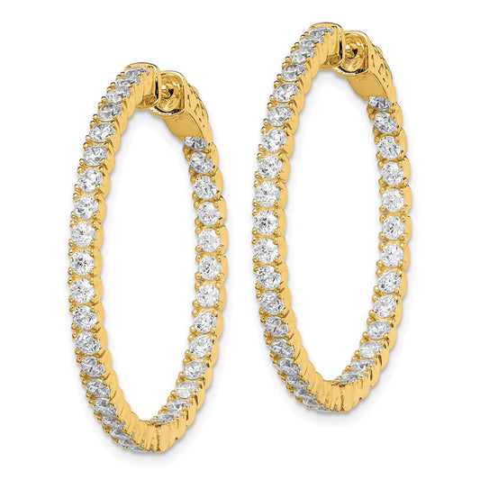 QE7571Y Sterling Shimmer Sterling Silver Gold-tone Flash Gold-plated 68 Stone 2.25mm CZ In and Out Round Hinged Hoop Earrings