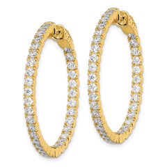 QE7571Y Sterling Shimmer Sterling Silver Gold-tone Flash Gold-plated 68 Stone 2.25mm CZ In and Out Round Hinged Hoop Earrings