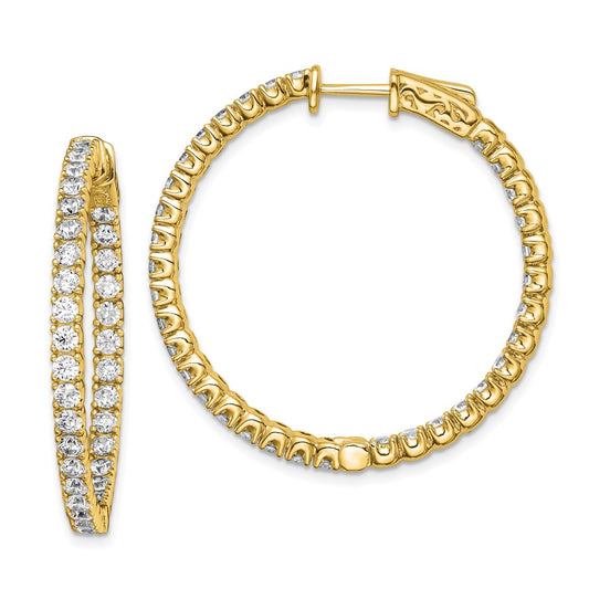 QE7571Y Sterling Shimmer Sterling Silver Gold-tone Flash Gold-plated 68 Stone 2.25mm CZ In and Out Round Hinged Hoop Earrings