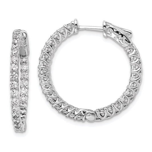QE7573 Sterling Shimmer Sterling Silver Rhodium-plated 52 Stone 2mm CZ In and Out Round Hinged Hoop Earrings