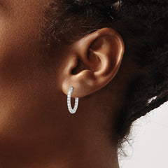 QE7575 Sterling Shimmer Sterling Silver Rhodium-plated 32 Stone 2.0mm CZ In and Out Round Hinged Hoop Earrings