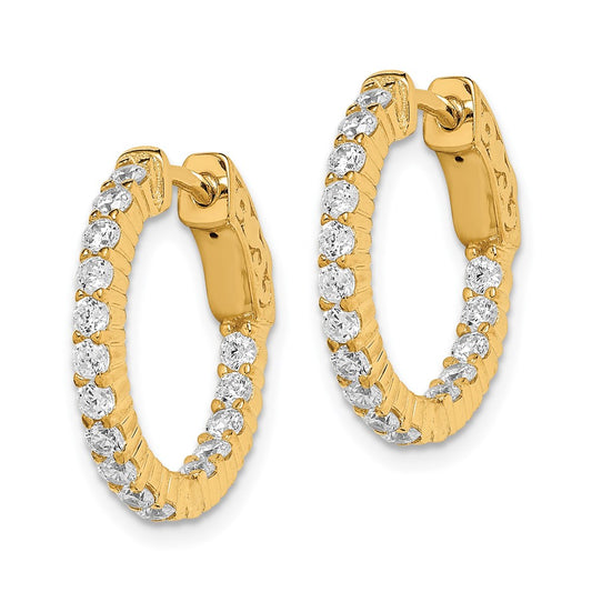 QE7575Y Sterling Shimmer Sterling Silver Gold-tone Flash Gold-plated 32 Stone 2.0mm CZ In and Out Round Hinged Hoop Earrings
